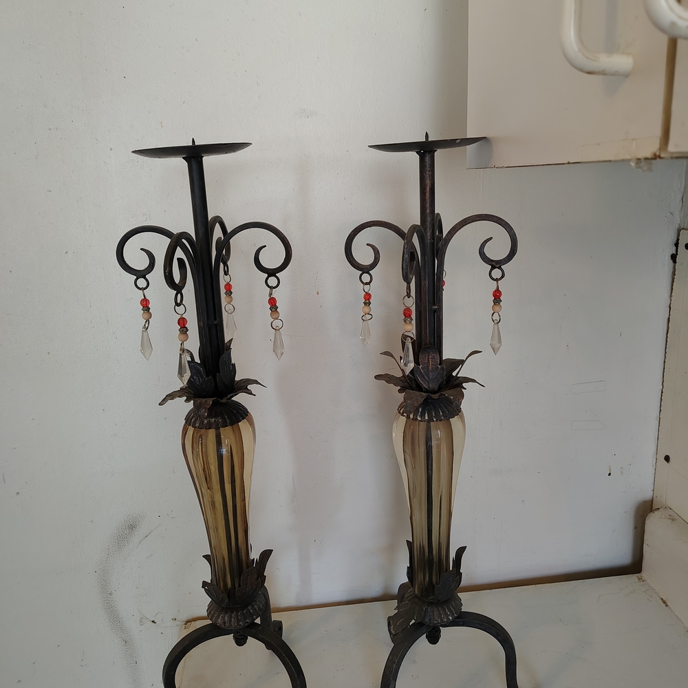 Vintage-Inspired Black and Brown Candle Holders